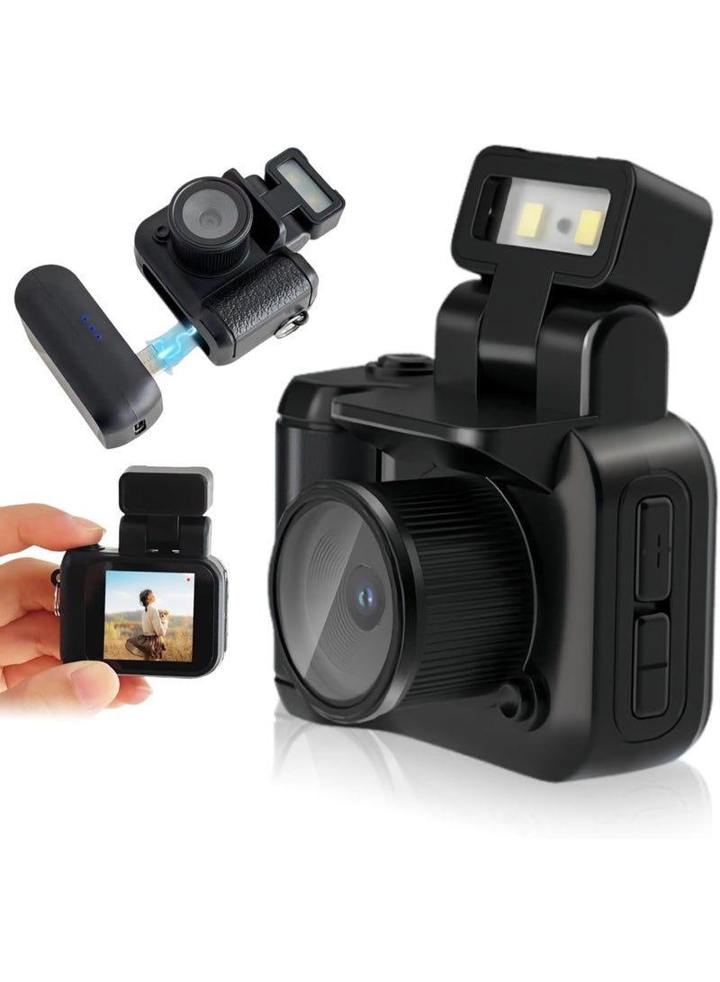 Digital Camera 1080P Retro CCD Mini Cam with 1.44in Screen Indoor Outdoor Sports Portable Vintage Very Small Camcorder Video Cameras Recorder with 32GB Card, Black - Image 1