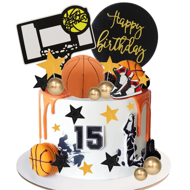 Lukinuo Basketball Cake Toppers 21pcs Sports Cake Topper Basketball Theme Cake Decorations for Sports Basketball NBA March Madness Jordan Party Supplies - Image 1