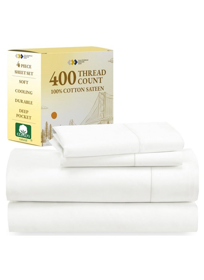 California Design Den - California Design Den Softest 100% Cotton Sheets, Full Size Sheet Sets, 400 Thread Count Sateen Bedding, Deep Pocket Sheets, Cooling Sheets, Full Size Sheets, Breathable Bed Set (Ivory) - Image 1