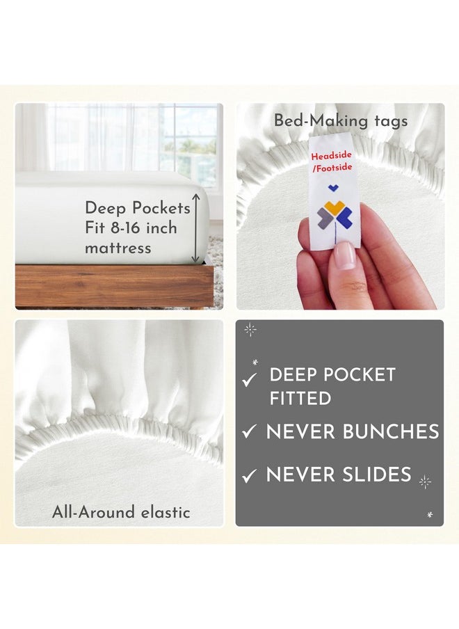 California Design Den - California Design Den Softest 100% Cotton Sheets, Full Size Sheet Sets, 400 Thread Count Sateen Bedding, Deep Pocket Sheets, Cooling Sheets, Full Size Sheets, Breathable Bed Set (Ivory) - Image 1