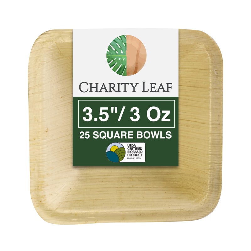Charity Leaf Disposable Palm Leaf 35 Square Mini Bowl 25 pcs Dipping Bowls  Bamboo Like All Natural and Biodegradable  Charcuterie Boards BBQs and Parties