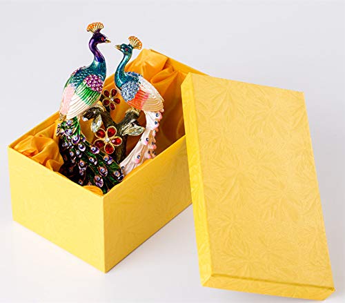 SEVENBEES Hand Painted Pair of Peacocks Figurine Enamel Hinged Jewelry Trinket Box - Image 4