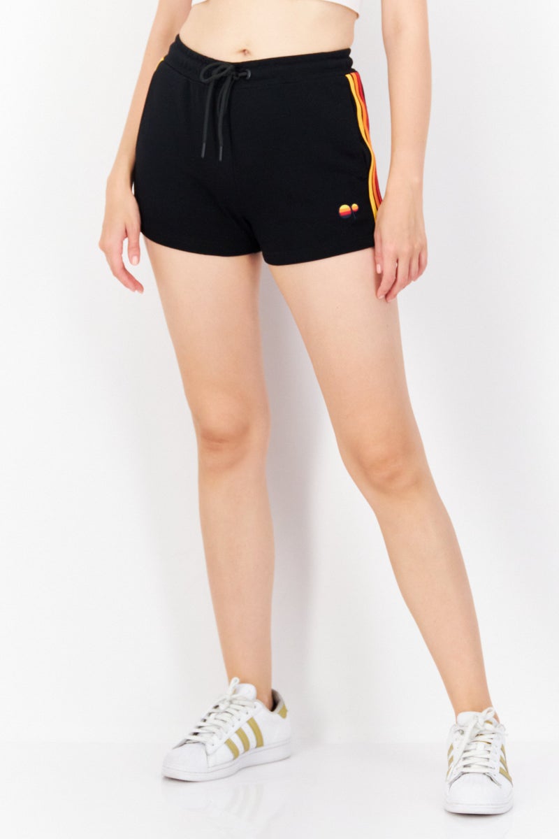 Ocean Pacific Women Embroidered Logo Drawstring Basic Shorts, Black - Image 1