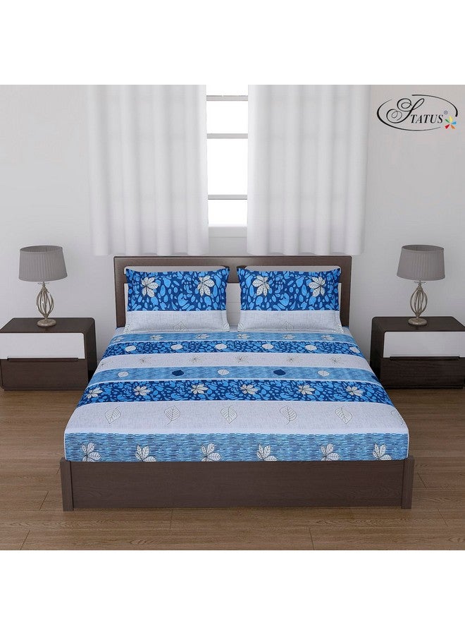 Status Contract Cotton Rich Double Bedsheet with 2 Pillow Covers for Bed Room, Home, Hotel-120 GSM (Blue Stripes) - Image 1