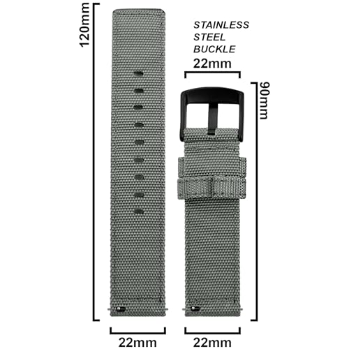 DBLACK ''ENMA'' Nylon Watch Strap, Quick Release Boxy Design Watch Band // For 20mm, 22mm, or 24mm Watch Belt (Choose Your Size & Color) (22mm, Grey) - Image 2
