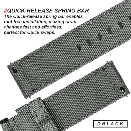 DBLACK ''ENMA'' Nylon Watch Strap, Quick Release Boxy Design Watch Band // For 20mm, 22mm, or 24mm Watch Belt (Choose Your Size & Color) (22mm, Grey) - Image 3