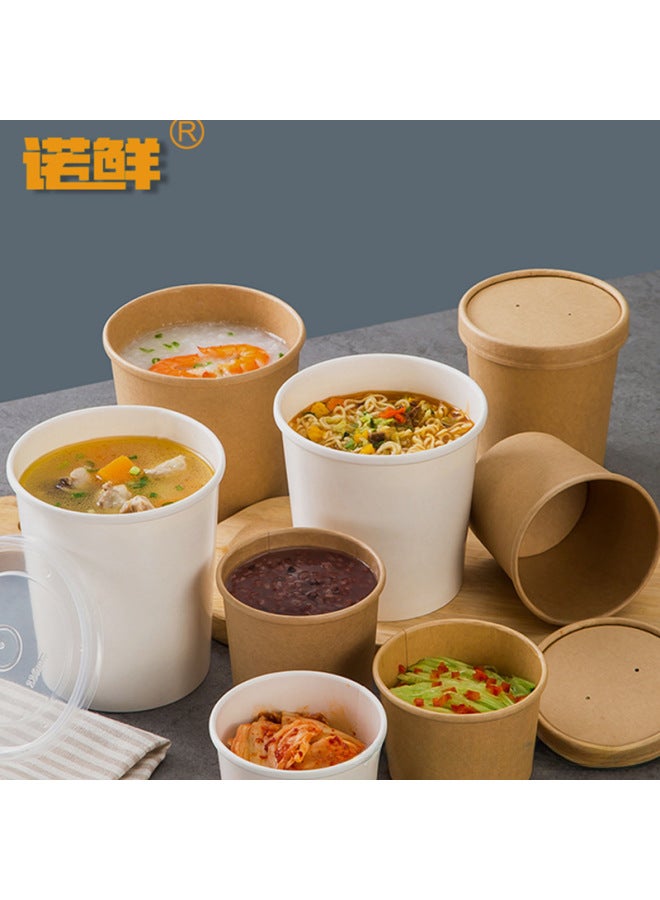 Disposable Paper Bowl Meal Box Kraft Paper Soup Bucket Round Bucking Box Without Lid Take-away Box Bucking Bowl Soup Bowl Porridge Cup-Color:16 Oz White Porridge Bucket + Paper Lid - Image 4