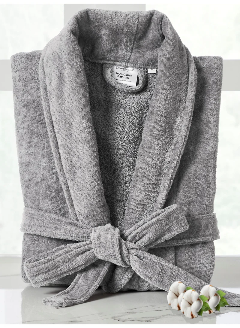 Donetella Unisex 100% Cotton Velour Bathrobe Large & Extra Large Size, 400 GSM, Luxurious & Absorbent, Soft Velvet Feel, Ankle-Length with Shawl Collar & Pockets