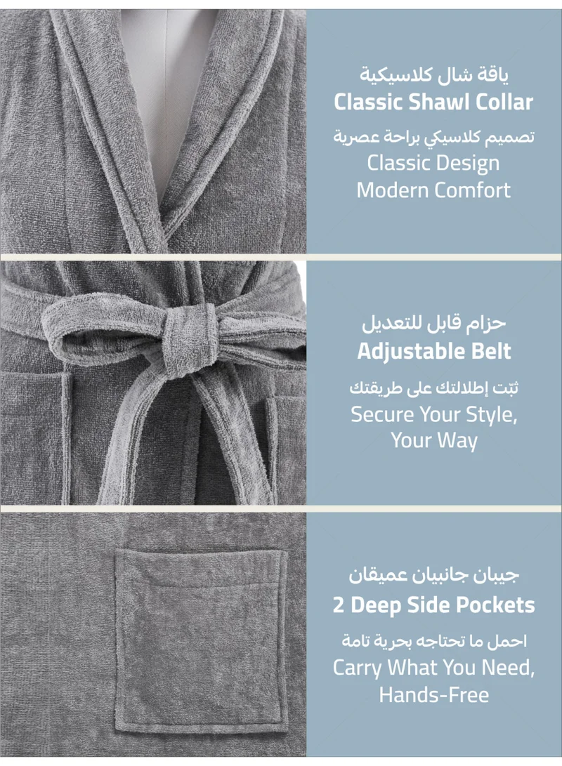 Donetella Unisex 100% Cotton Velour Bathrobe Large & Extra Large Size, 400 GSM, Luxurious & Absorbent, Soft Velvet Feel, Ankle-Length with Shawl Collar & Pockets