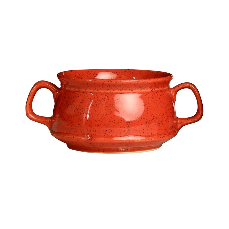 Caffeine Caffeine Ceramic Handmade Red Double Handle Soup Bowls with Spoon Set of 2 - Image 2