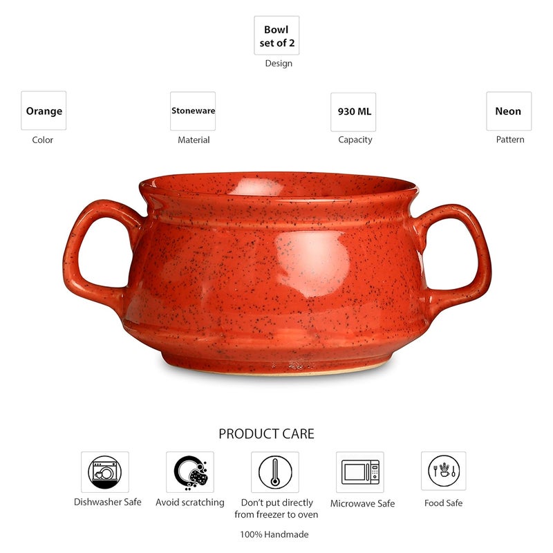 Caffeine Caffeine Ceramic Handmade Red Double Handle Soup Bowls with Spoon Set of 2 - Image 4