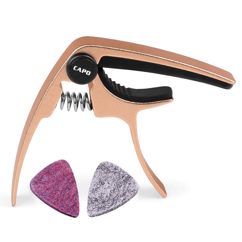 BestSounds Ukulele Capo, with 2 Felt Picks for Soprano and Concert Ukulele â€“ Professional and Lightweight Mini Size Zinc Alloy 4 String Uke Kapo (Gold) - Image 1