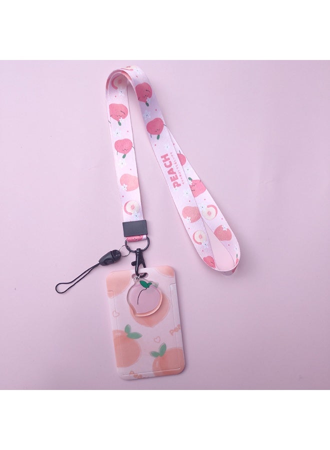NIBEMINENT 1 - Piece Cartoon Peach Fruit Kpop Photo Card Holder Pendant Key Chain ID Badge Holder ID Card Holder Photo Card Protector for School ID Office ID Access Card for Women Girls - Image 1