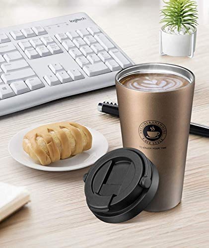 AMULAKH 188 Stainless Steel Double Wall Vacuum Insulated Travel Coffee Mug with HandlePortable Thermal CupWide Mouth Tumbler with Leak Proof LidGolden500Ml - Image 5