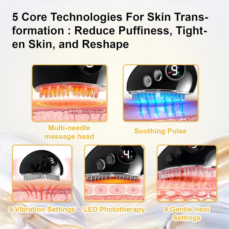 YOOJ ® Lymphatic Contour Face Brush, Facial Gua Sha Lymphatic Drainage Massager for Lifting & Sculpting, with 9-Level Heating, Massage & Vibration Adjustment for Double Chin, Jawline and Puffiness - Image 3