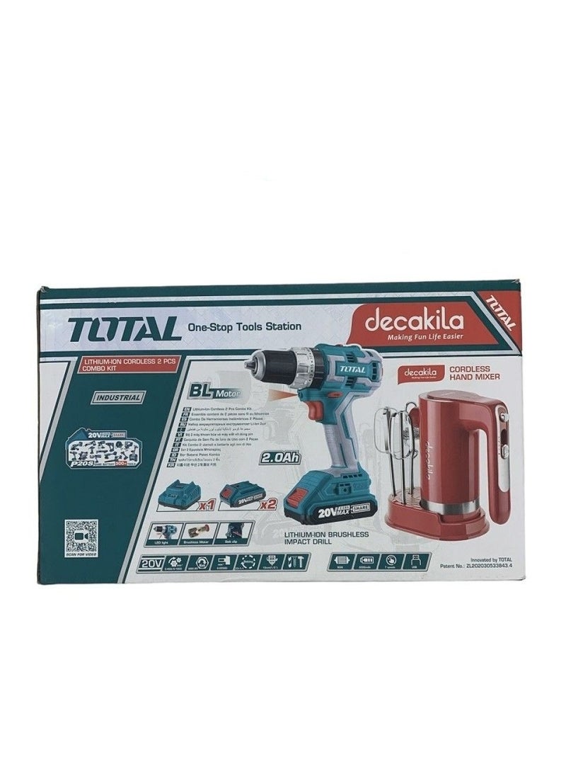 توتال TOTAL مثقاب دقاق لاسلكي Li Ion 20 فولت بالإضافة إلى طقم كومبو خلاط يدوي لاسلكي TOSLI23062  - Image 5