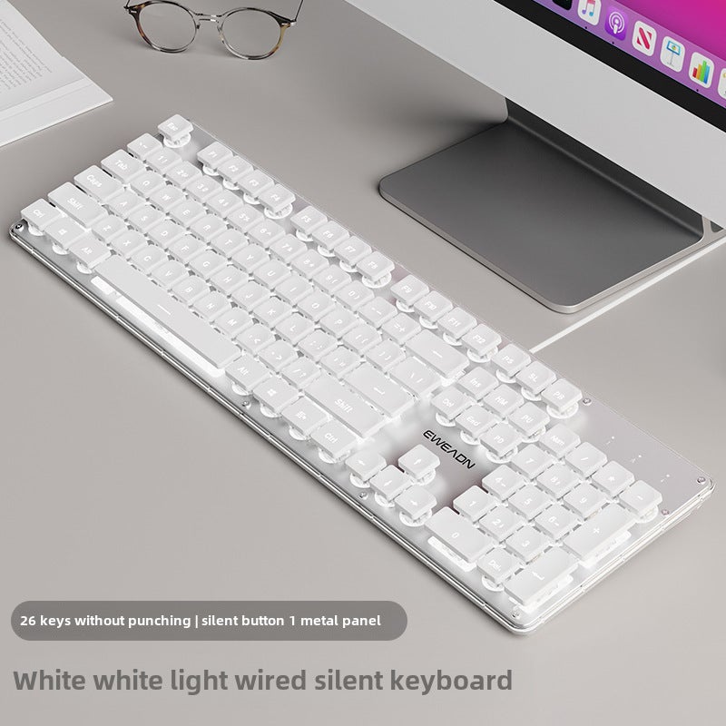 Forerunner GX710 Key Mute Keyboard Wired Comfortable Mechanical Handfeel Keyboard Mouse Set Game Office [Wired Mute Single Keyboard] White-White Light [Wired Mute Single Keyboard] White-White Light 