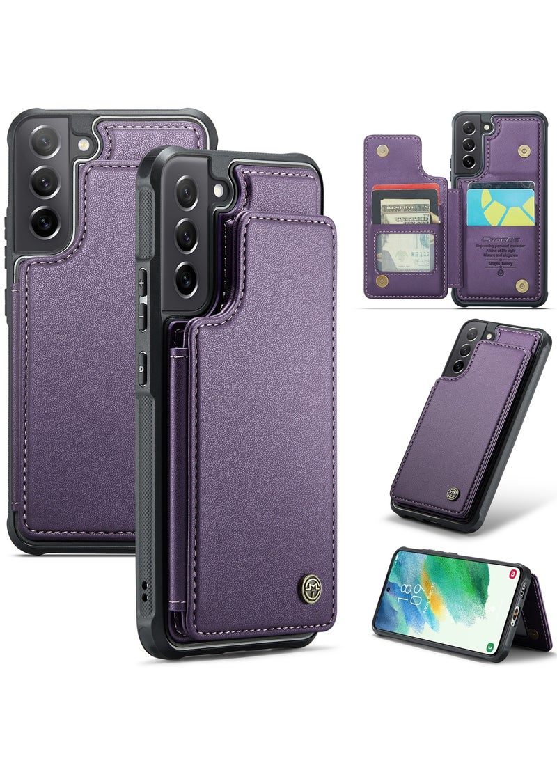 CaseMe Wallet Case for Samsung Galaxy S21 FE, Premium Handmade Durable PU Leather Slim Shockproof Case with [Double Magnetic Clasp] [Card Holder] [Kickstand] [RFID Blocking] (Purple)  - Image 1