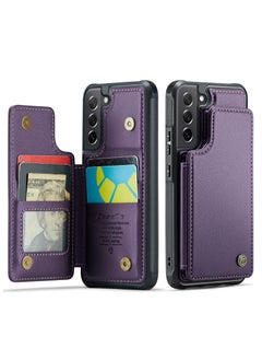 CaseMe Wallet Case for Samsung Galaxy S21 FE, Premium Handmade Durable PU Leather Slim Shockproof Case with [Double Magnetic Clasp] [Card Holder] [Kickstand] [RFID Blocking] (Purple)  - Image 2