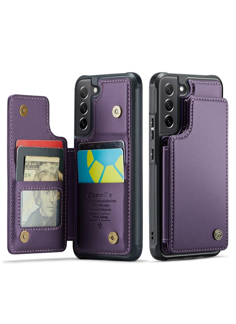 CaseMe Wallet Case for Samsung Galaxy S21 FE, Premium Handmade Durable PU Leather Slim Shockproof Case with [Double Magnetic Clasp] [Card Holder] [Kickstand] [RFID Blocking] (Purple)  - Image 2
