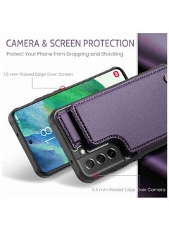 CaseMe Wallet Case for Samsung Galaxy S21 FE, Premium Handmade Durable PU Leather Slim Shockproof Case with [Double Magnetic Clasp] [Card Holder] [Kickstand] [RFID Blocking] (Purple)  - Image 3