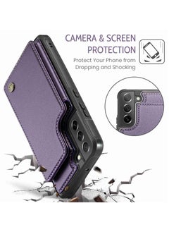 CaseMe Wallet Case for Samsung Galaxy S21 FE, Premium Handmade Durable PU Leather Slim Shockproof Case with [Double Magnetic Clasp] [Card Holder] [Kickstand] [RFID Blocking] (Purple)  - Image 5
