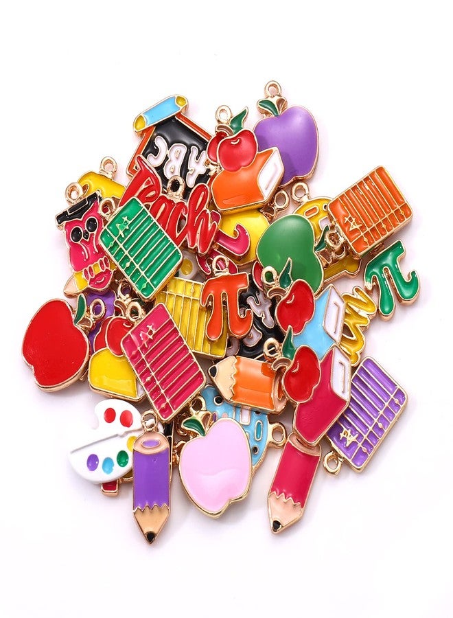 CEALXHENY 35PCS Teacher Charms for Jewelry Making Enamel Student School Charms Cute Book Pencil Blackboard Pendants for DIY Earring Necklace Bracelet Back To School Accessory (35PCS Charm) - Image 2