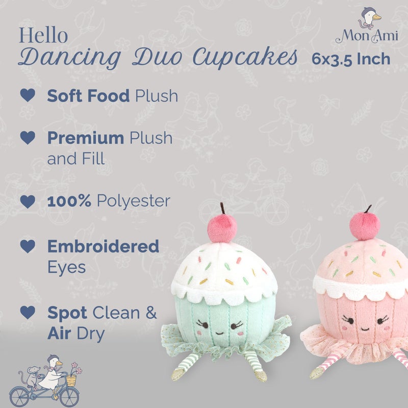 MON AMI Dancing Duo Cupcakes Plush Set (2 Pcs) | 6x3.5-Inch Food Plush Toys | Soft & Squishy Cupcake Plushies | Perfect Holiday or Birthday DÃ©cor for All Ages - Image 2