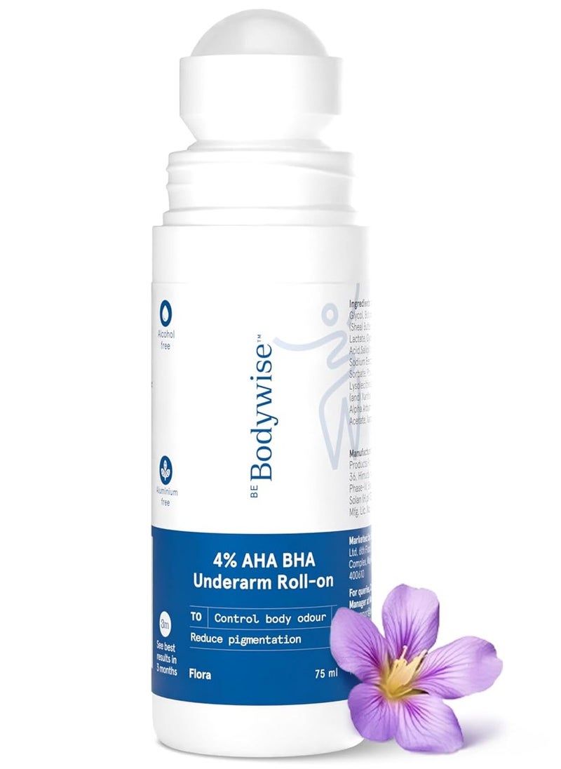 Be Bodywise - Be Bodywise 4% AHA BHA UnderArm Roll on 2% Lactic Acid 1% Mandelic Acid 1% Salicylic acid Prevents Body Odour Pigmentation Kills Bacteria for Radiant Underarm Long Lasting 75ml - Image 1