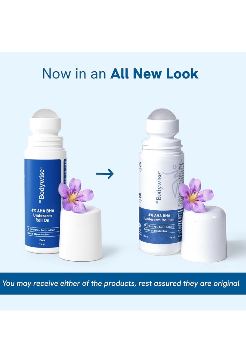 Be Bodywise - Be Bodywise 4% AHA BHA UnderArm Roll on 2% Lactic Acid 1% Mandelic Acid 1% Salicylic acid Prevents Body Odour Pigmentation Kills Bacteria for Radiant Underarm Long Lasting 75ml - Image 1