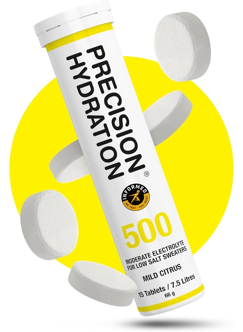 Precision Hydration Lite Electrolyte Tablets - Multi Strength Effervescent Hydration Tablets - Combats Cramp - Low Calorie, Gluten Free, Vegan/Vegetarian Friendly (1 Tube, 500mg/L - Yellow Tube) - Image 1