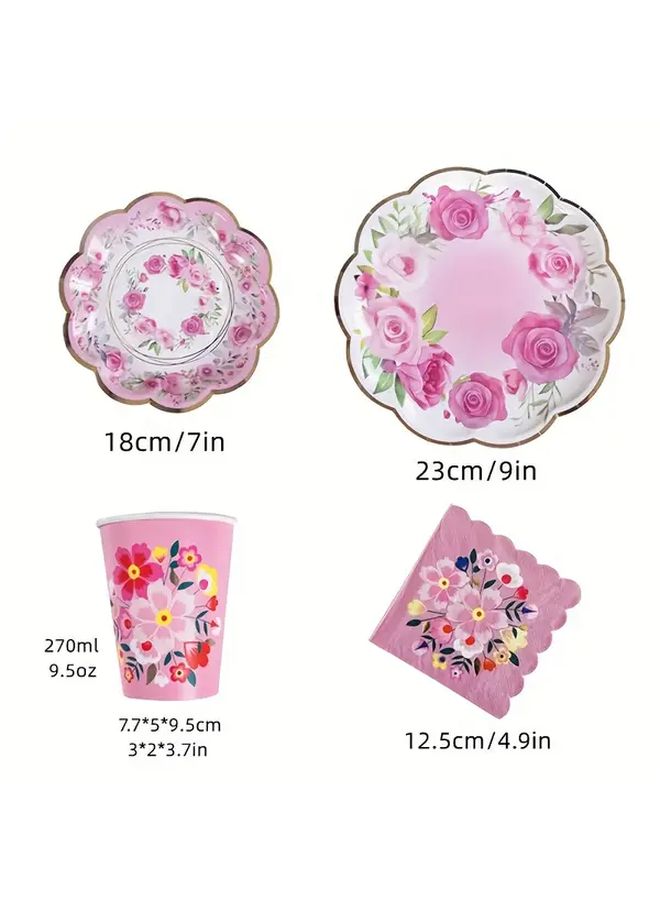 16 Piece White Kraft Paper Pink Floral Light Luxury Disposable Plates Set For Dinner Snack Dessert Birthday Party Picnic Camping Afternoon Tea - Image 3