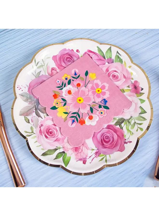 16 Piece White Kraft Paper Pink Floral Light Luxury Disposable Plates Set For Dinner Snack Dessert Birthday Party Picnic Camping Afternoon Tea - Image 5