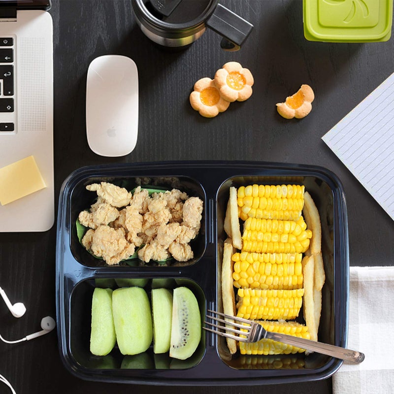 Enther Meal Prep Containers [12 Pack] 3 Compartment with Lids  Food Storage Bento Box | BPA Free | Stackable | Reusable Lunch Boxes  Microwave/Dishwasher/Freezer Safe Portion Control (36 oz) - Image 2