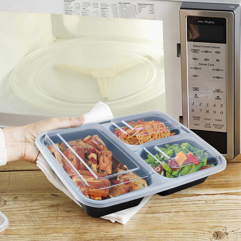 Enther Meal Prep Containers [12 Pack] 3 Compartment with Lids  Food Storage Bento Box | BPA Free | Stackable | Reusable Lunch Boxes  Microwave/Dishwasher/Freezer Safe Portion Control (36 oz) - Image 4