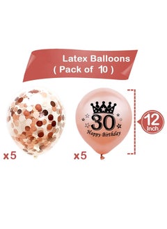 Brain Giggles Brain Giggles 30th Birthday Decoration - 30th Happy Birthday Balloon set- 10pcs - Rose Gold  - Image 2