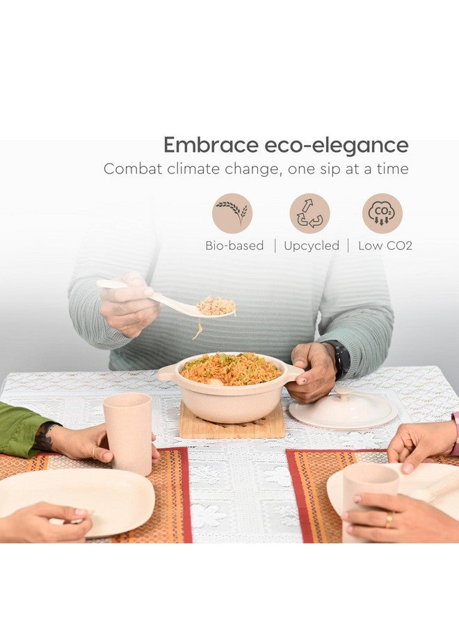 Eha Earth Friendly Serving Bowls with Lid | Microwave Safe | Made with Rice Husk and Bamboo Fibers | 1250 ml Each | Set of 2 | Sand-Celeste| Green Beige - Image 3