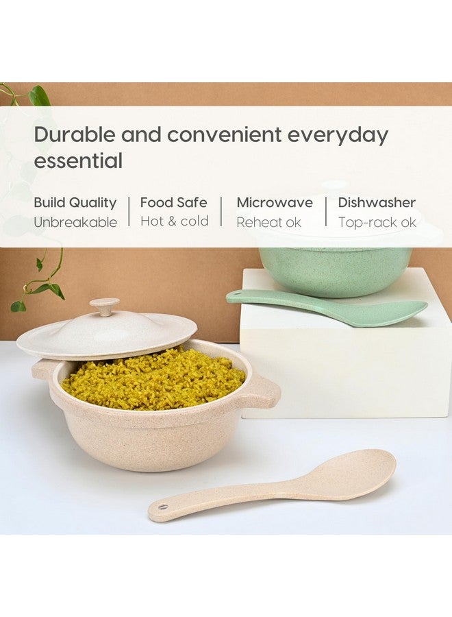 Eha Earth Friendly Serving Bowls with Lid | Microwave Safe | Made with Rice Husk and Bamboo Fibers | 1250 ml Each | Set of 2 | Sand-Celeste| Green Beige - Image 4