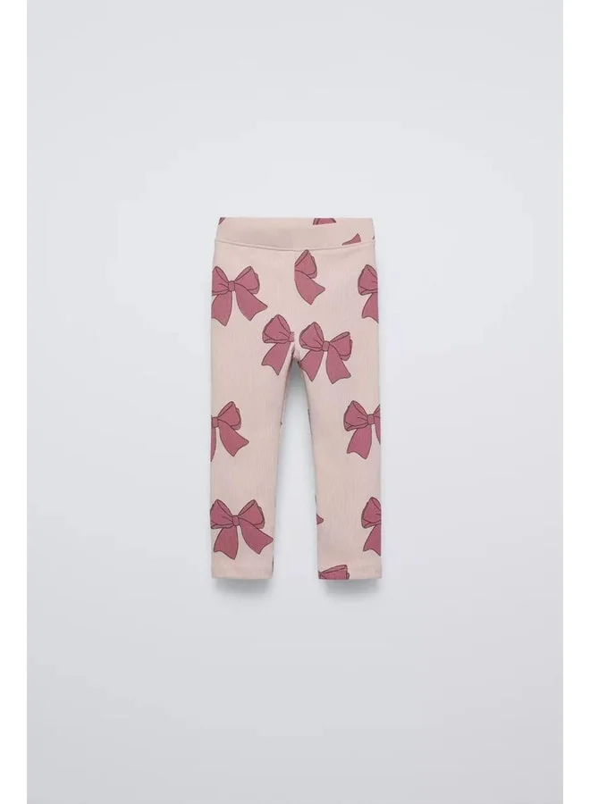Magu Girls' Winter 3-Ply Cotton Sweatshirt and Leggings Set with Ribbon Pattern