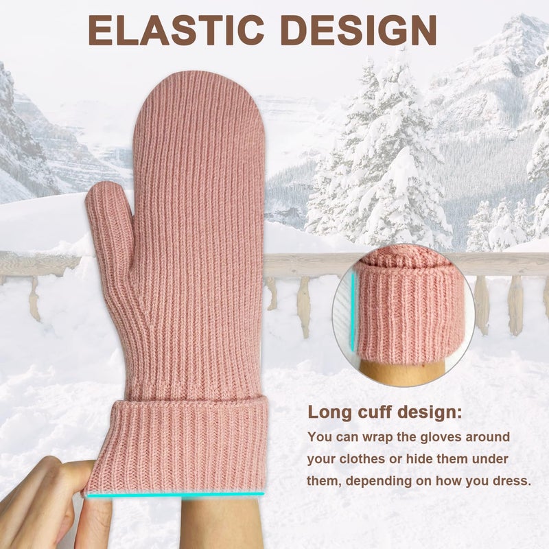 Bototack Winter Mittens for Women Men Warm Fleece Lining Stretchy Kit Thermal Snow Gloves for Cold Weather Gifts (Pink) - Image 4