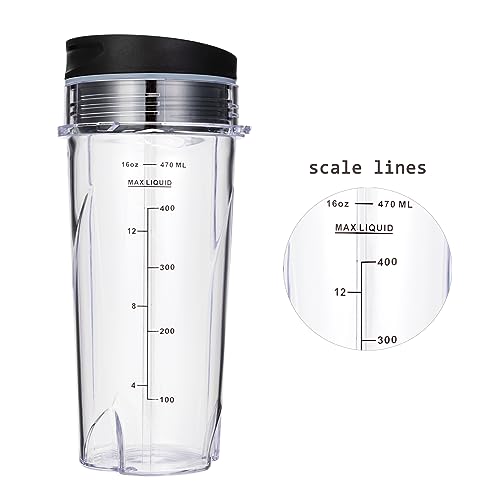 ChapLithe QB3001SS/ QB3000SS Blender Cups for Ninja Replacement 16oz, Fit Compact Personal Blender with Lids- 2 Pack. - Image 2