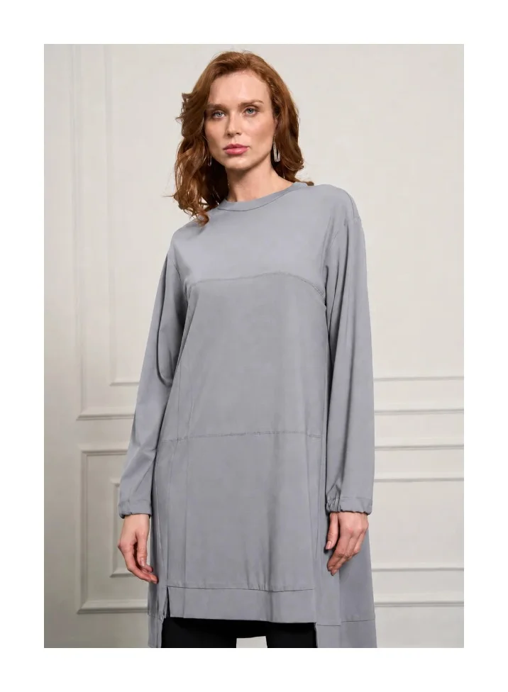 Elegant Relaxed Long Tunic for Women - Grey