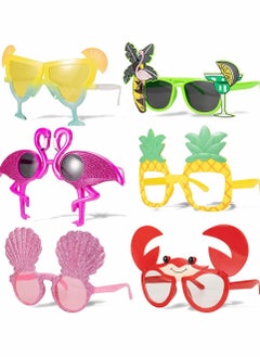 Hawaiian Luau Party Decorations Sunglasses, Funny Tropical Party Sunglasses for Summer Pool Beach Party Decorations, Party Favors Photo Booth, Tropical Hawaiian Luau Party Supplies Favors (6 Pack)