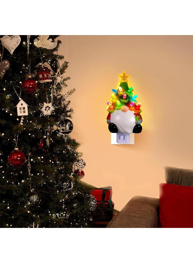 Bluejw 2 Pcs Ceramic Christmas Tree Gnome Night Light Santa Wear Xmas Tree Hat Christmas Night Lights Plug in Decorative Mini Ceramic Christmas Tree with Lights for Bathroom Bedroom Lighted Decor - Image 4
