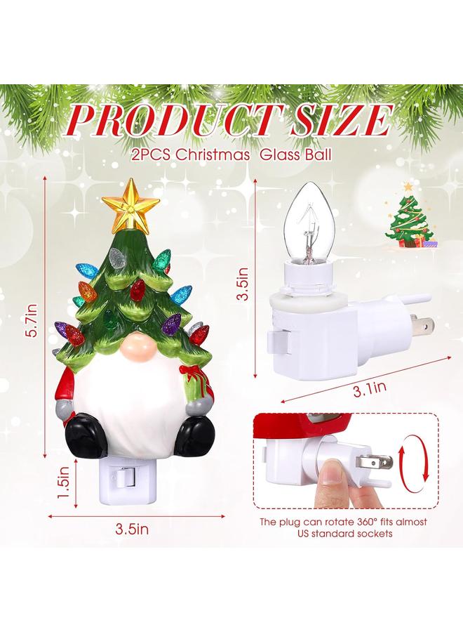 Bluejw 2 Pcs Ceramic Christmas Tree Gnome Night Light Santa Wear Xmas Tree Hat Christmas Night Lights Plug in Decorative Mini Ceramic Christmas Tree with Lights for Bathroom Bedroom Lighted Decor - Image 2