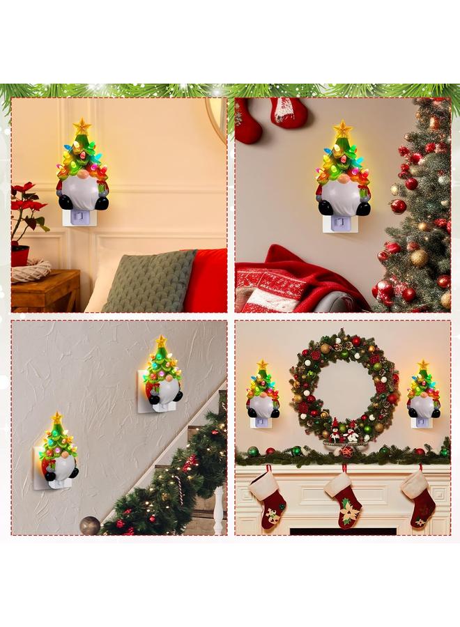 Bluejw 2 Pcs Ceramic Christmas Tree Gnome Night Light Santa Wear Xmas Tree Hat Christmas Night Lights Plug in Decorative Mini Ceramic Christmas Tree with Lights for Bathroom Bedroom Lighted Decor - Image 5