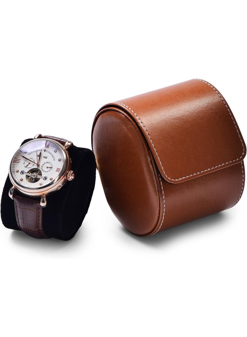 Luxury Leather Watch Storage Box Travel Single Watch Case Watch Gift Box for Christmas Anniversary Birthday(Brown) - Image 1