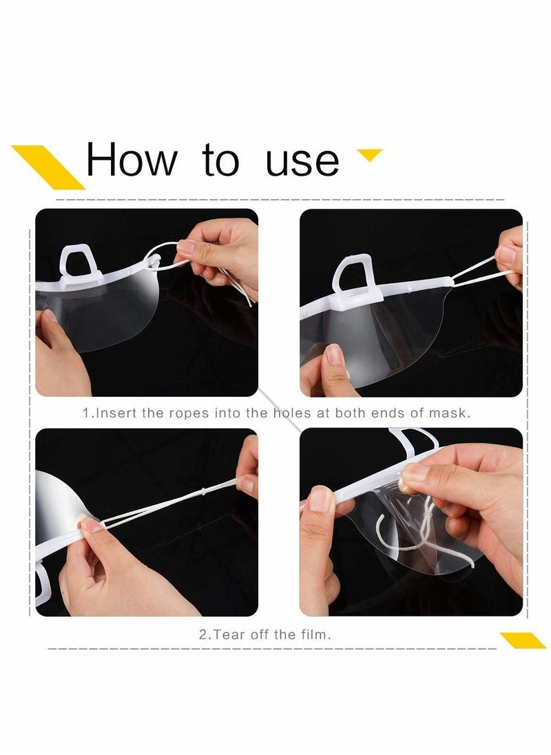 10 PCS Mouth Shield, Transparent Face Mask with Adjustable Elastic Band, Anti-Fog and Anti Splash Catering Protective Mouth Cover for Hotel Kitchen Restaurant Supply