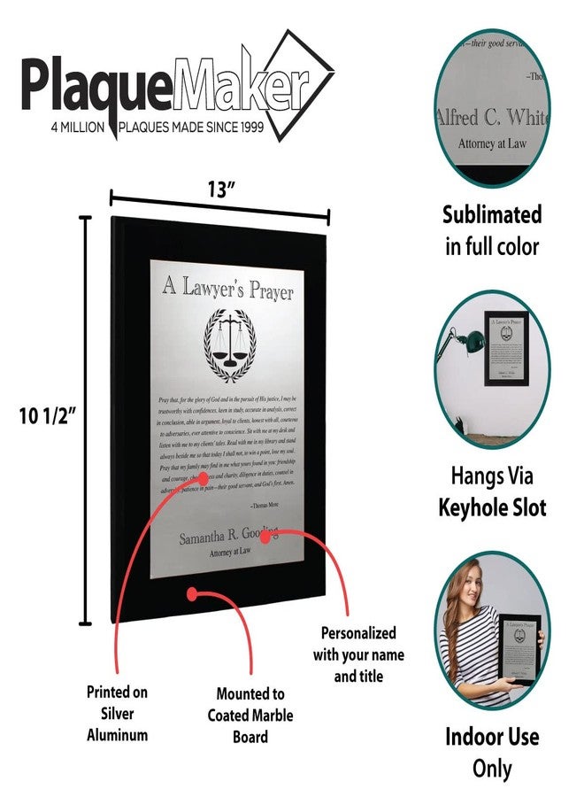 PlaqueMaker Customizable Lawyer's Prayer Plaque - Thank or Congratulate An Attorney or Celebrate a Law Student's Accomplishments - Include Their Name or Special Message (Black Wood w/Silver Metal) - Image 5