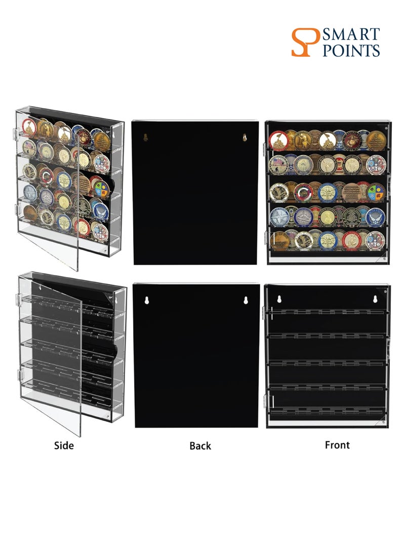 SMARTPOINTS Coin Display Case, Acrylic Coin Case Clear Coin Box Cabinet Rack Holder fits 45 Medals Chip for Collectors Pins Badges Ribbons Display Case with Magnetic Door  - Image 5
